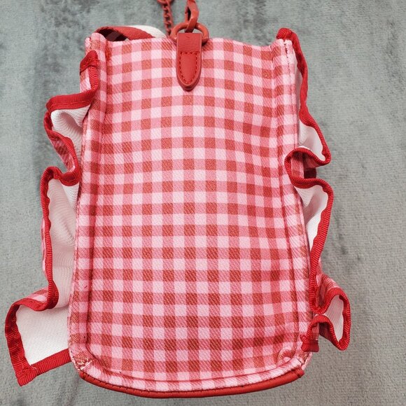 Betsey Johnson Heart LB Ruffle Pink Red Gingham Handbag Crossbody Tote Cottage - Picture 4 of 16